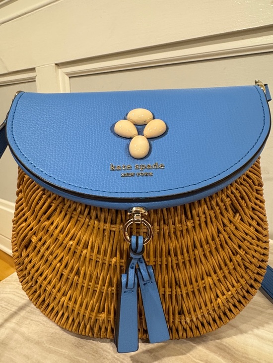 kate spade Tide Pool Blue Leather & Wicker Woven Crossbody Bag - Picture 4 of 17